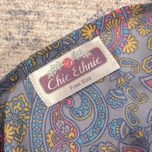 SILK MAXI DRESS | 100% VINTAGE SILK | WOMEN’S ONE SIZE | PINK TASSELS | BLUE - Picture 7 of 8